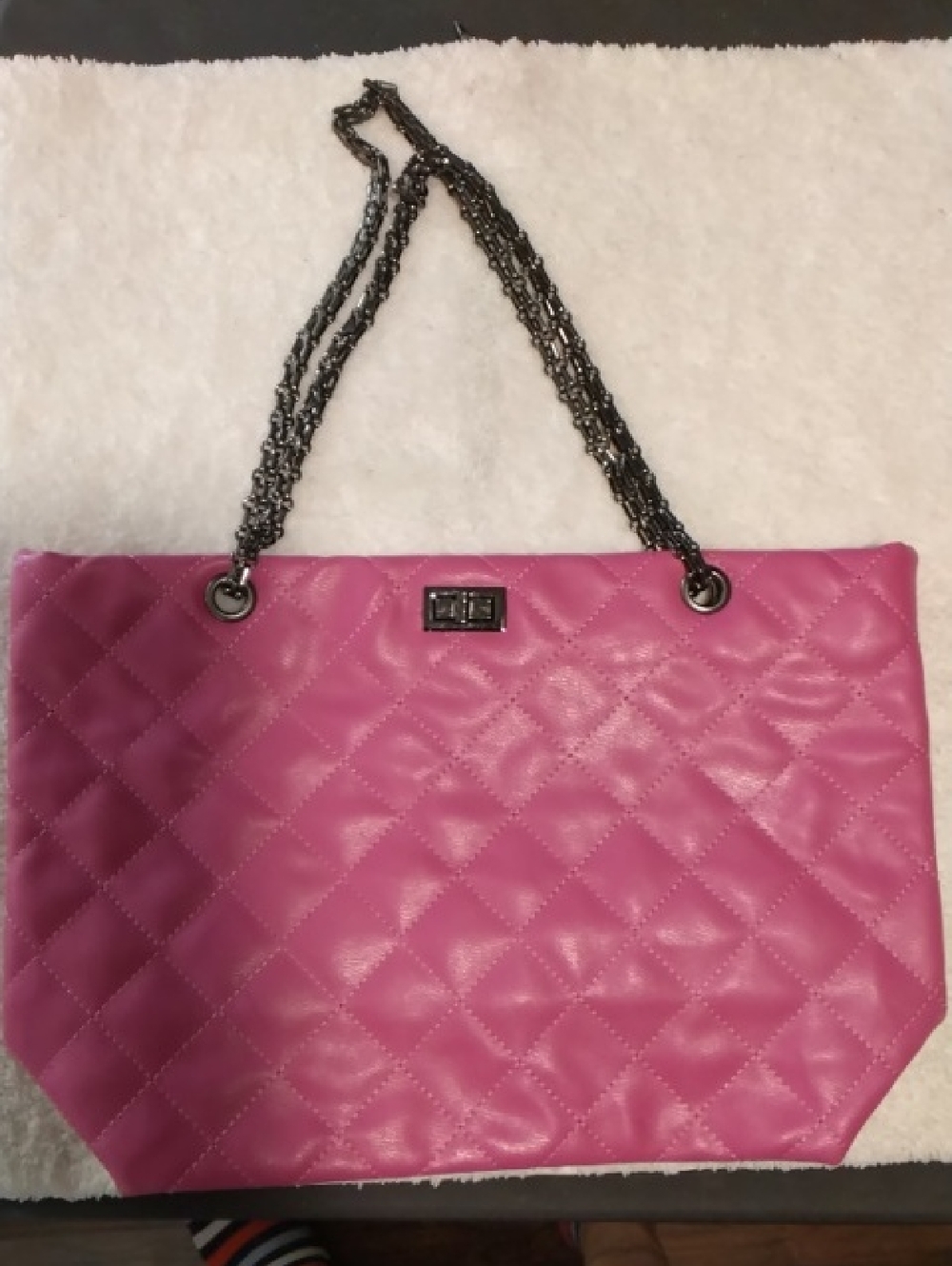 Quilted Pink Chain-Handle Tote Bag